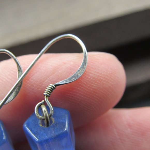 Sterling Silver Weird Blue Material Earrings - Picture 3 of 5